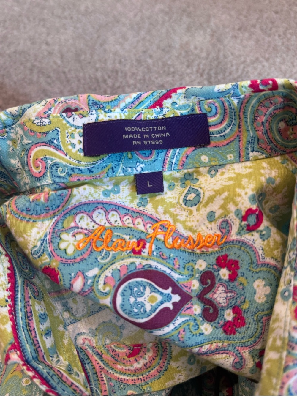 Alan Flusser Men's Sz Large Button Down Paisley Pastel Multicolor Shirt - Picture 5 of 8